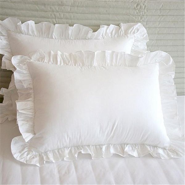 

pillow case 2pcs white pillowcase bedding cotton solid ruffle sham princess european cover protector 48x74cm