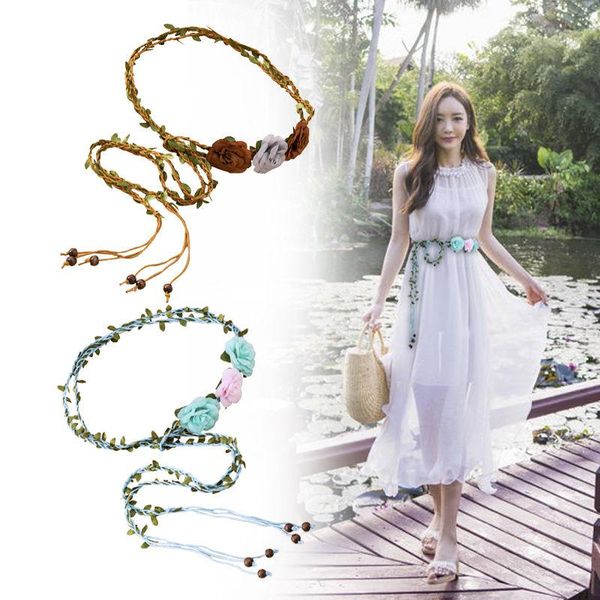 

belts korean floral vintage cummerbunds female belt thin string women's accossery elegent dress bride wedding waistbands lady, Black;brown