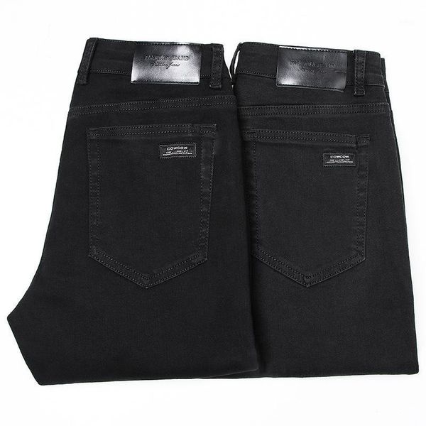 Мужские джинсы классический стиль мужская стройная продвинутая стрейч бизнес мода чистые черные серые джинсовые брюки мужские узкие брюки