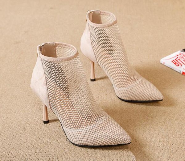 

fashion womens summer round toe hollow mesh ankle boots boots sandals high heel lady platform zip shoe female da001, Black
