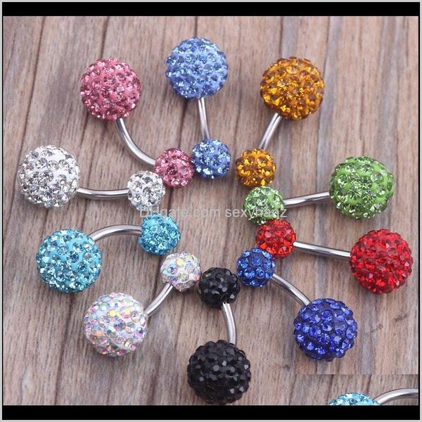 

& bell button rings body drop delivery 2021 belly 30pcs/lot mix 6 colors shamballa ball crystal piercing jewelry navel ring x1rzq, Silver