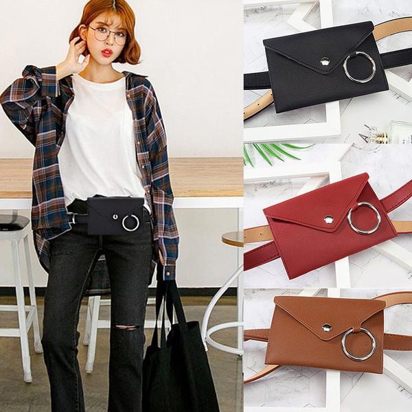 

pcs fanny pack women belt bag pu leather waist bags ring decor adjustable purse -opk