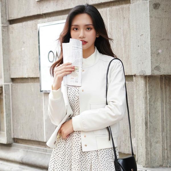 

women's leather & faux autumn real jacket women clothes 2021 korean fashion short sheepskin coat genuine chaqueta mujer py-101, Black