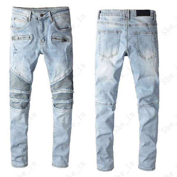 

men's jeans fashion modern preppy style light color ripped denim pants men trendy letter pattern trousers sgjf, Blue