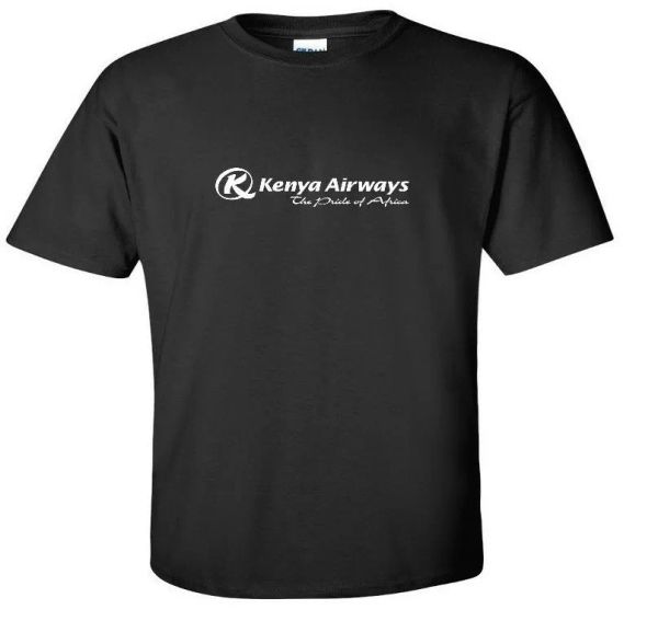 

Kenya Airways White Logo African Airline Black Cotton T-shirt, White;black