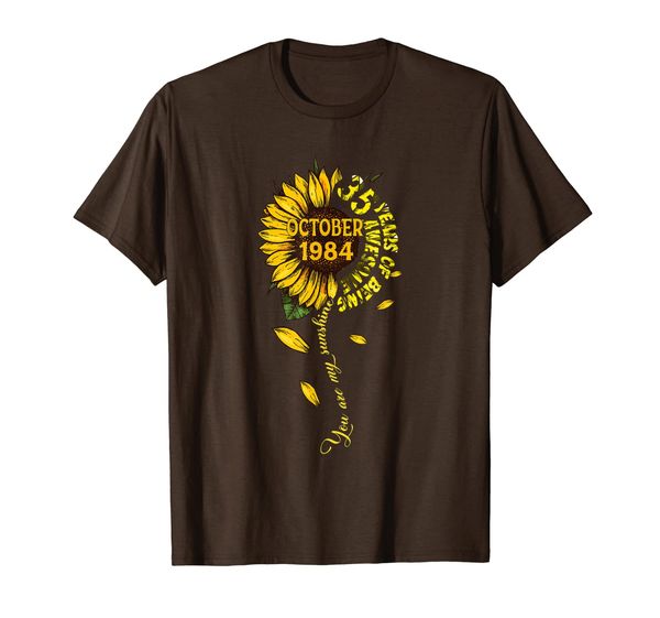 

october 1984 35 years of being awesome mix sunflower t-shirt, White;black