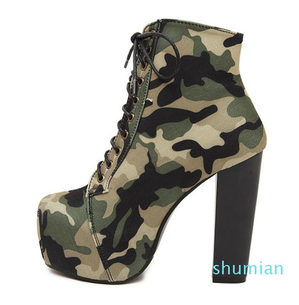 2022 herbst Winter Frauen Stiefeletten Super High Heels Lace Up Leder 4,5 cm Plattform Camouflage Kurzen Boot Frauen Schuhe