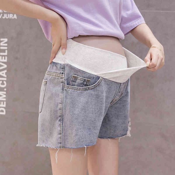 

maternity bottoms 1824# summer chic ins ripped hole denim maternity shorts across v belly short jeans for pregnant women casual pregnanc, White