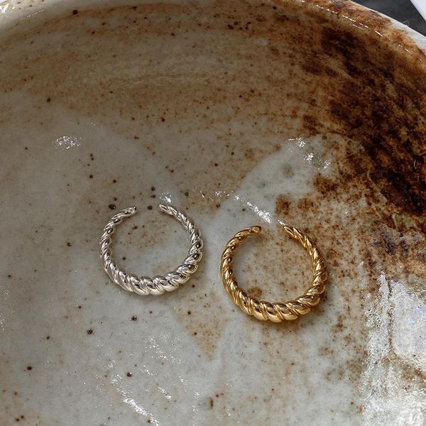 

cluster rings silvology 925 sterling silver screw thread whirl texture elegant simple for women party jewelry bijoux pour femmes, Golden;silver