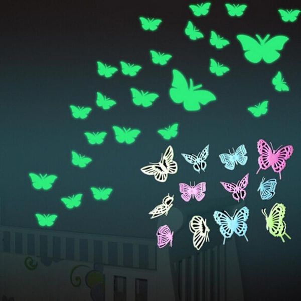 

12pcs luminous butterfly decal art wall stickers room magnetic home decor butterflies glowing stars shine in the dark