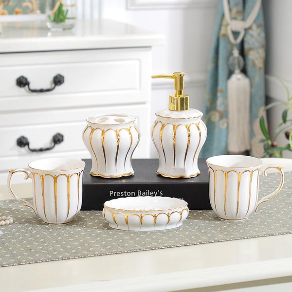 

bath accessory set european style soap dish elegant mouthwash cup ceramic wash light luxury bathroom tray kit banheiro toilet supplies ef50w