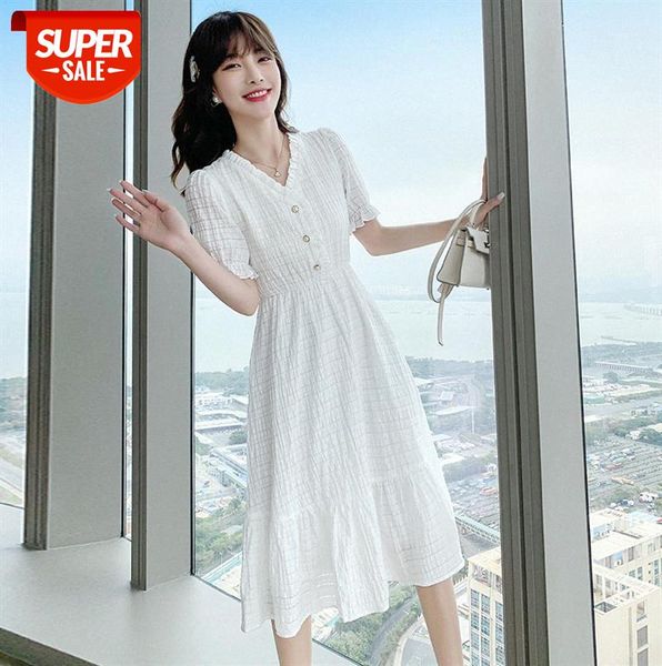 

[nuts] south korea's dongdaemun women's white dress short sleeve korean style temperament long #f83m, Black;gray