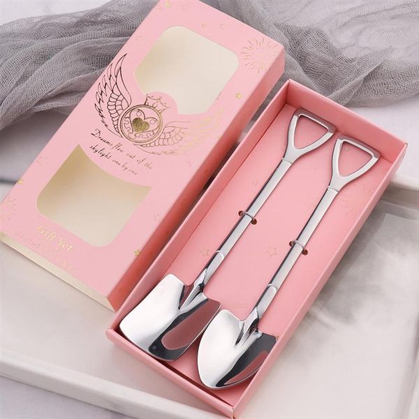 

spoons 2pcs/set stainless steel coffee spoon retro shovel ice cream creative tea-spoon fashion tableware
