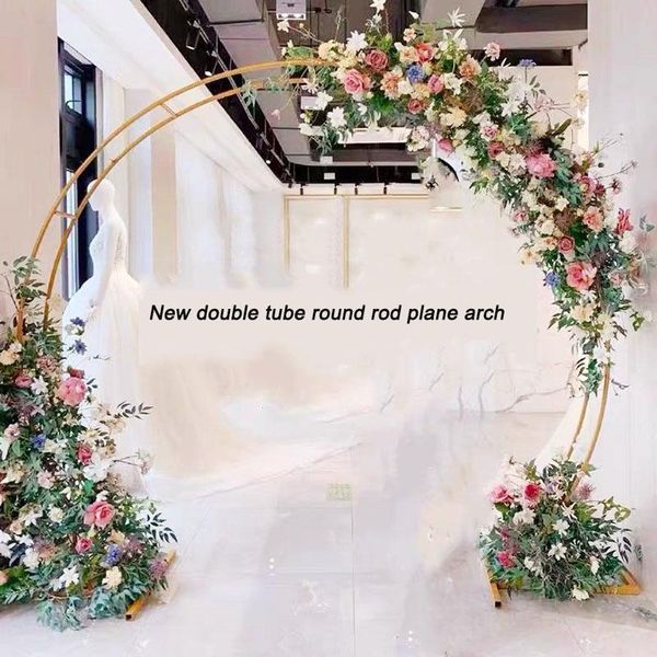 

party decoration wedding arch double pole wrought iron circle flower stand decor artificial flowers shelf props