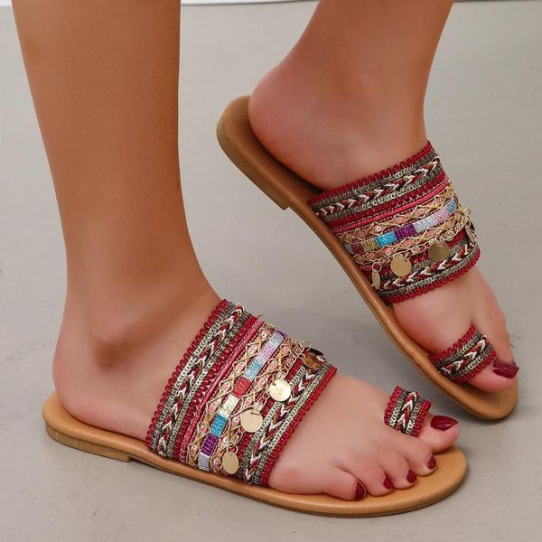 

sandals women summer greek style boho folk-custom artisanal ladies flat slippers casual breathable comfortable beach d4, Black