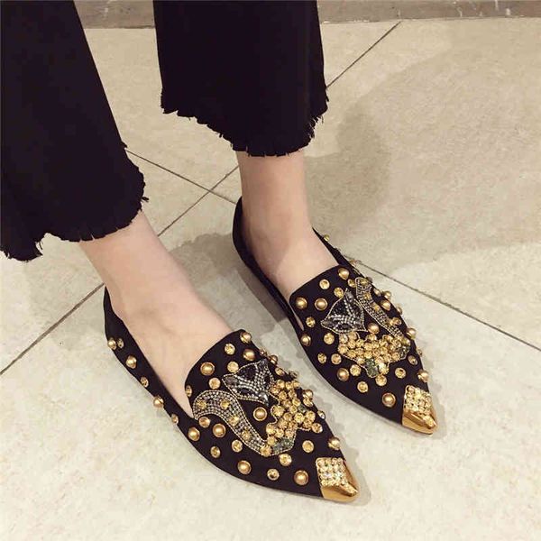 

dress shoes women's flat pointed toe closed loafers backless mules slip-on slippers metal designer low heel casual ladies balle 7p, Black