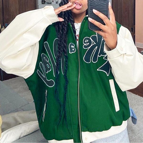 

women's jackets women embroidery letter print baseball female long sleeve pockets turn down collar autumn winter lady streetwear 2021, Black;brown