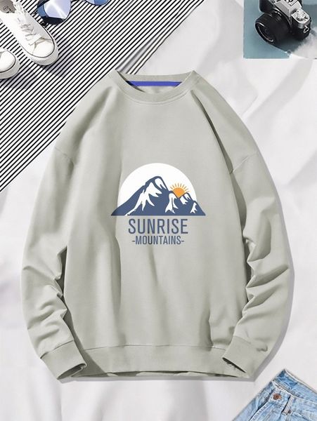 

men drop shoulder letter & mountain print pullover q1ap#, Black