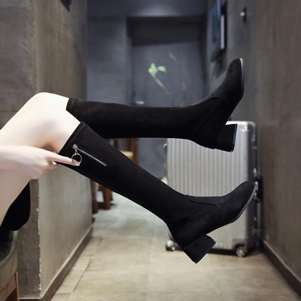 

boots overknee woman flat bottom 2021 season long with high elastic force, Black