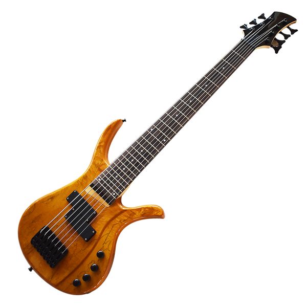 

factory outlet-7 strings mahogany electric bass guitar with map grain veneer,rosewood fretboard