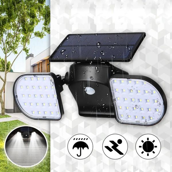 

56 led solar dual head motion sensor light outdoor garden adjustable spotlight