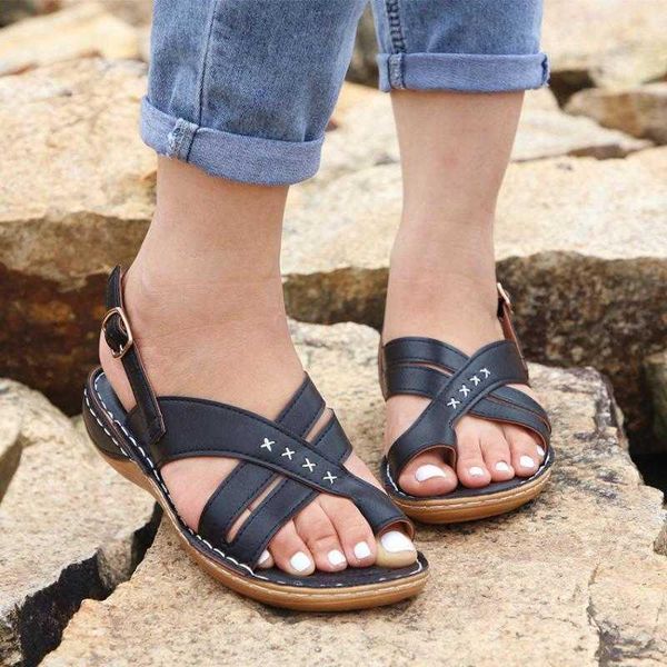

sandals women cross strap platform roman solid color wedge ladies shoes summer fashion casual soft comfy female footwear, Black