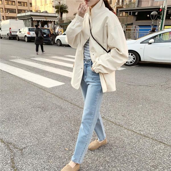 

women's jackets sondr 2021 autumn fashion long sleeve casual stand collar coats korean style loose female jacket single breasted, Black;brown
