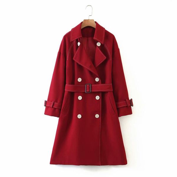 

women's trench coats puwd vintage women double breasted shirts red trenchcoat 2021 herfst fashion ladies loose effects windjack girls c, Tan;black