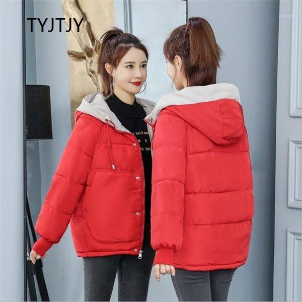 

women's down & parkas tyjtjy winter coat women 2021 fashion jacket cotton padded parka outwear hooded 7 colors solid female, Black