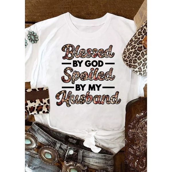 

leopard print letters women is fashion word 3d printing short slim t-shirt summer casual round neck short short sleeve t-shirt, White