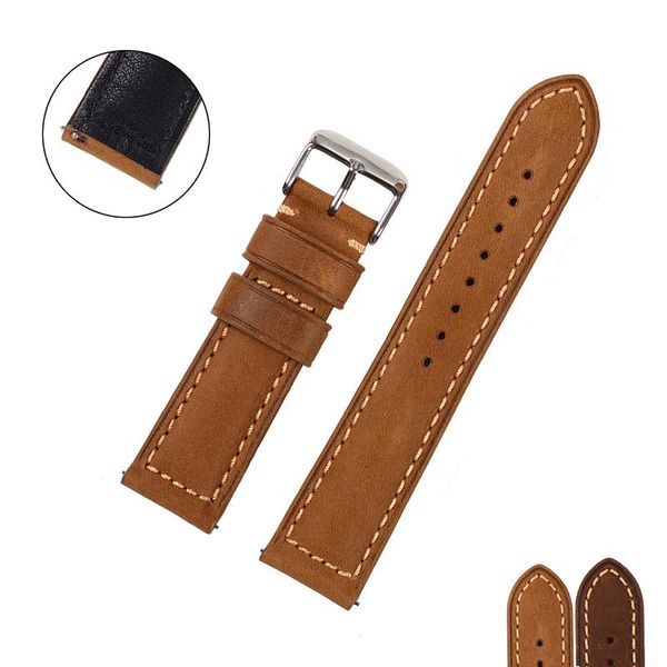 

watch bands eache 20mm 22mm genuine leather watchband with retro matte band crazy horse strap quick release spring bar, Black;brown