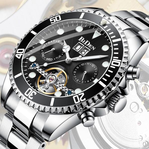 

automatic mechanical men watch sports waterproof wrist watches for stainless steel business clock wristwatches, Slivery;brown