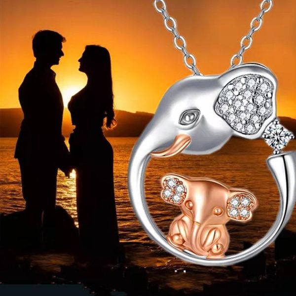 

pendant necklaces fashion exquisite two-color mother elephant inlaid rhinestone necklace jewelry, Silver