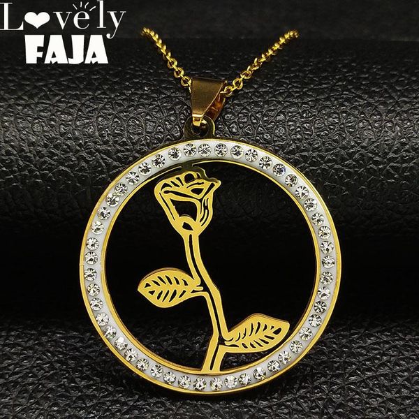 

fashion rose stainless steel crystal chains necklaces women gold color choker necklace jewelry bijoux femme n1858 pendant, Silver