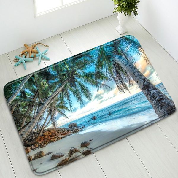 

bath mats summer ocean scenery mat palm tree boat non-slip floor bedroom kitchen doormat absorbent home carpet foot pad washable