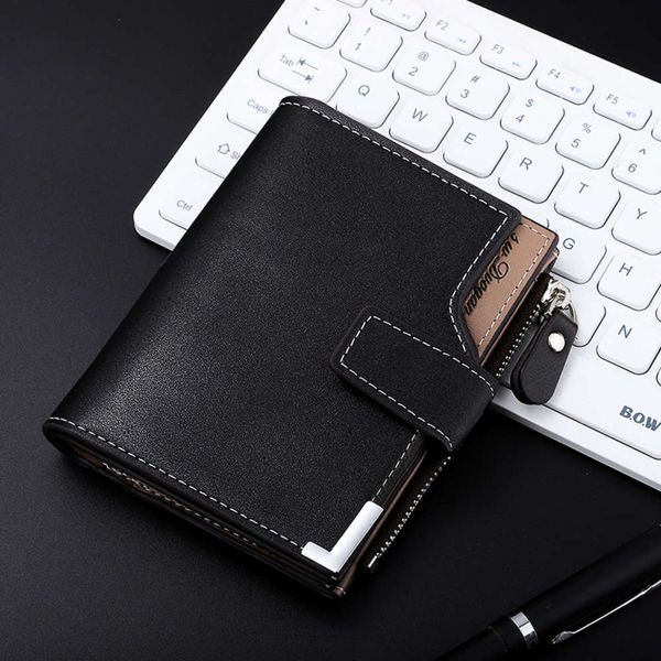 

the wallet men's leisure buckle wallet multi function zipper card bag, Black