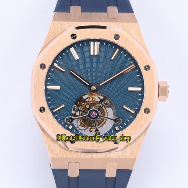 

r8f ro26522 mens watch real tourbillon cal.2924 r82924 hand-winding mechanical blue dial 41mm rose gold case rubber strap 26510 super versio, Slivery;brown