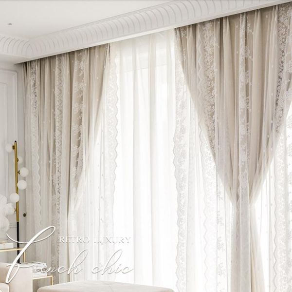 

curtain & drapes korean blackout curtains white lace embroidery tulle beige double layer window drape for living room
