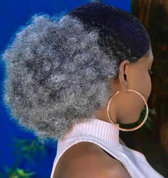 Ponytails Uzantıları Ürünler Moda Güzellik Afro-Amerikan İnsan Saç At Kuyruğu Sier Gri Pony Kuyruk Uzatma Postiş Klip Genç Gri