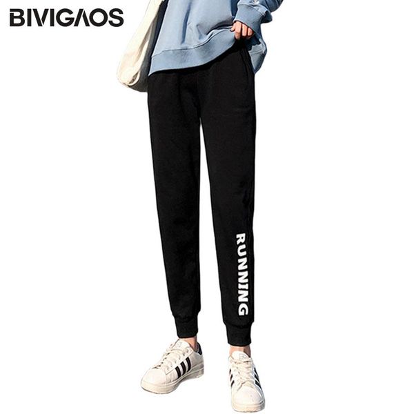 

women's pants & capris bivigaos 2021 side spliced sports women printed letters drawstring cotton sweatpants black casual trousers, Black;white