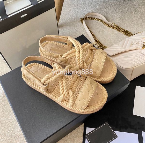 

sandals summer lingge woven small fragrance flat bottom slippers women's thick open toe sandals, Black