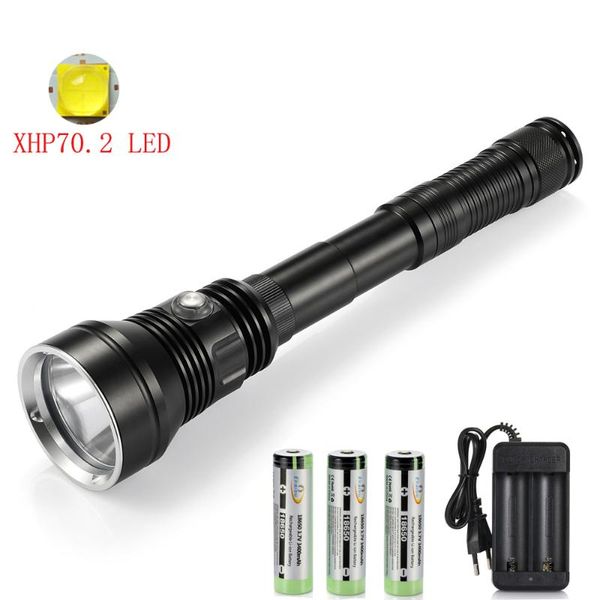 

flashlights torches xhp70.2 super powerful led diving tactical torch waterproof ultra bright underwater lamp & 3x18650 battery ch