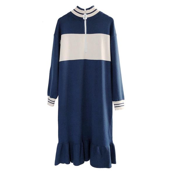 

casual dresses perhaps u ruffle zipper blue white patchwork stand collar long sleeve sport dress knee length autumn straight d1504, Black;gray