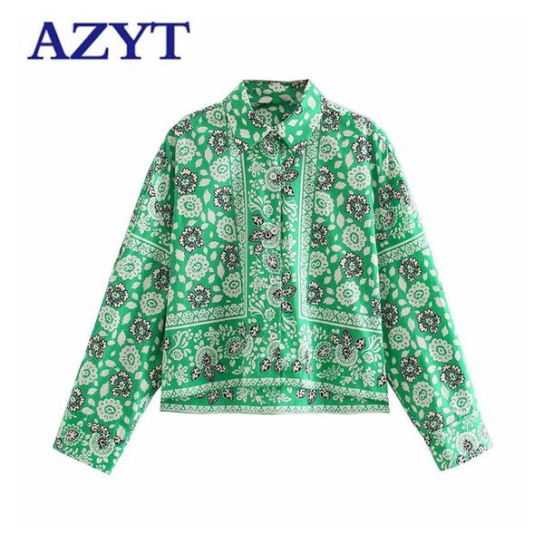 

women's blouses & shirts azyt vintage chic print women 2021 autumn turn down collar long sleeve shirt female korean casual blusas y cam, White