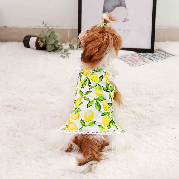 

korean 2021 pet elastic cotton hemp printed teddy dog clothing