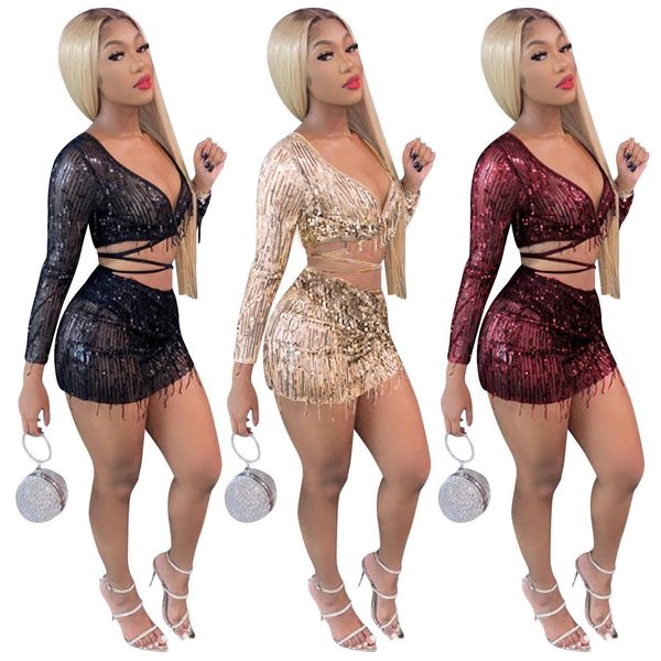 

zoctuo mesh see through womens dresses two piece set with underpants sequins outfits fashion crop mini skirt, White