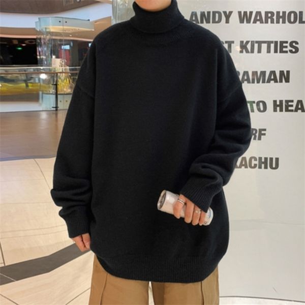 

thick warm sweater men turtleneck sweater men's loose casual pullovers bottoming shirt autumn winter solid color pullovers 211006, White;black