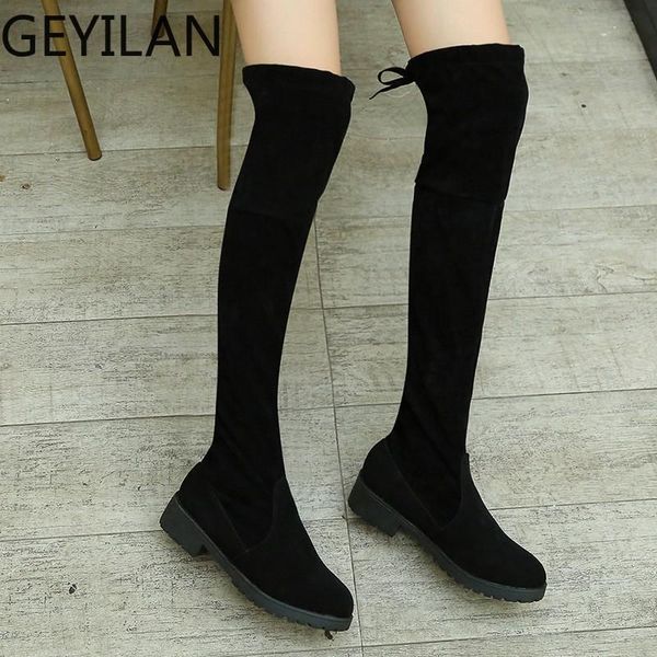 

boots round toe shoes 2021 female fashion party ladies butterfly-knot plush women over-the-kenn boot chaussure u11-66, Black