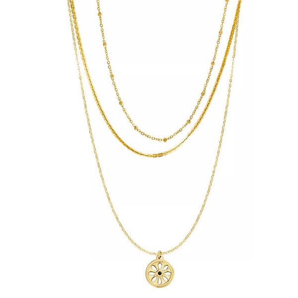 

chains simple hollow out flower layered pendant necklaces 14 k stainless steel girls jewelry collane donna statement 2021, Silver