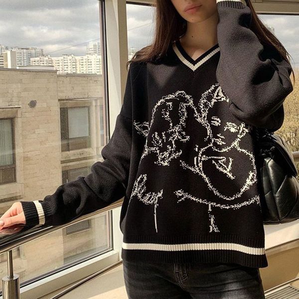 

women's sweaters autumn winter solid color printing women sweater fashion casual simplicity v-neck long sleeve design hipster 2nq1, White;black
